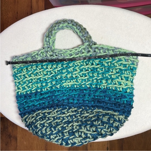 Handmade Basket Organization Green Blue Crochet Decor Hand Crafted Chunky Knit - Picture 16 of 17